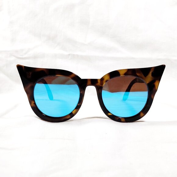Le Specs Flashy Cat-Eye Tortoiseshell Blue Lens Sunglasses - Picture 2 of 10